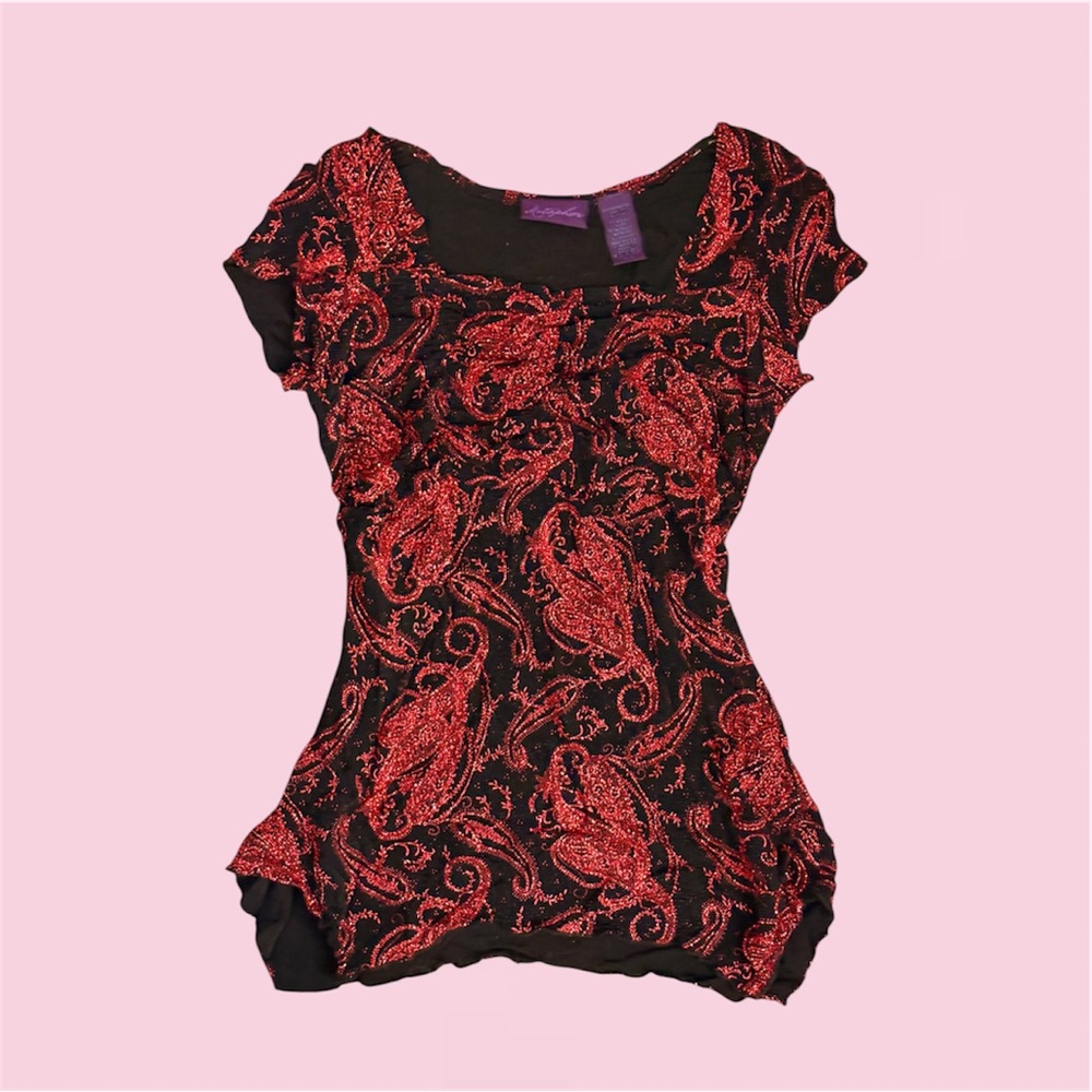 Metaphor black and red shimmer print top - Size M